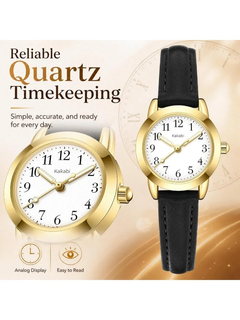 Women's Black White Vintage Analog Slim Leather Strap Quartz Movement Wristwatch